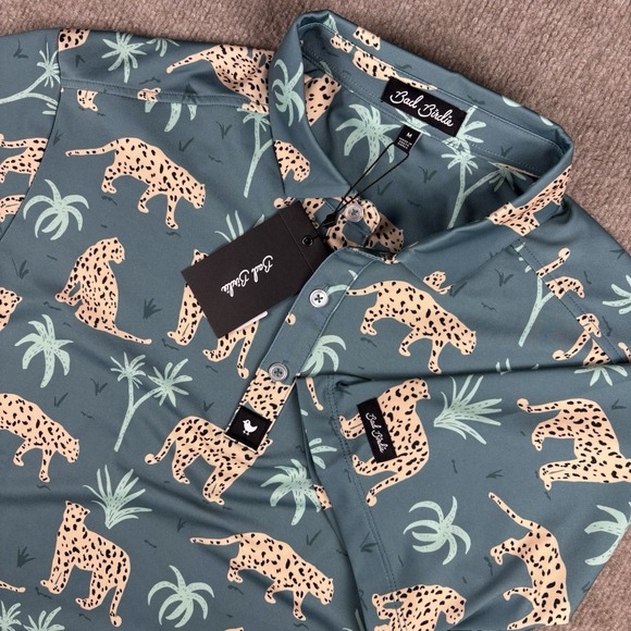 Bad Birdie Other - Bad Birdie Polo Shirt Mens Medium Leopard Cheetah Print Golf Stretch Green NWT